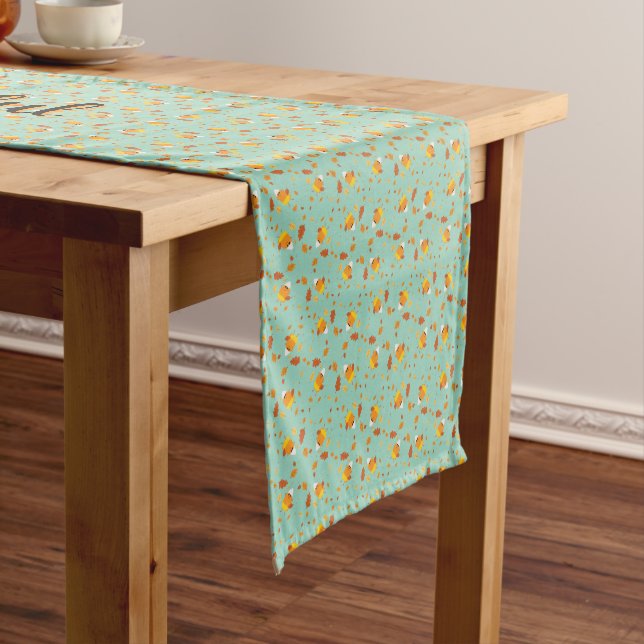 Kawaii Candy Corn & Falling Leaves Pattern Short Table Runner (In Situ)