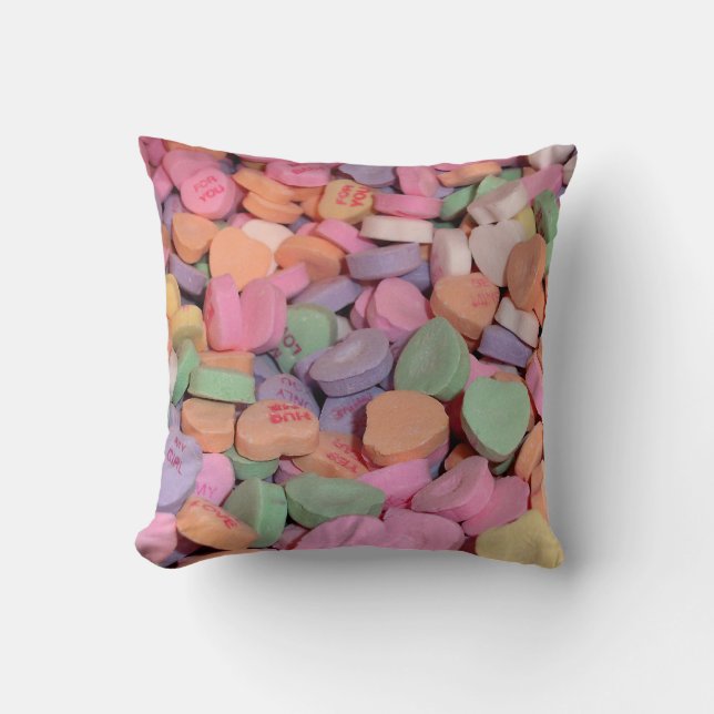 Kawaii Candy Valentine Conversation Hearts Throw Pillow (Front)