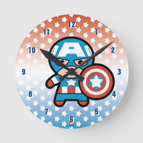 Kawaii Captain America With Shield Round Clock