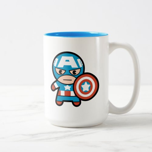 Kawaii Captain America With Shield Two_Tone Coffee Mug
