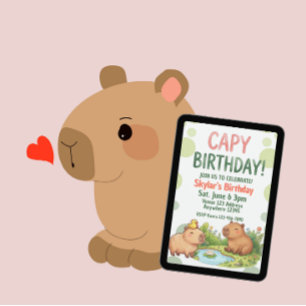 Kawaii Capybara Birthday Invitation