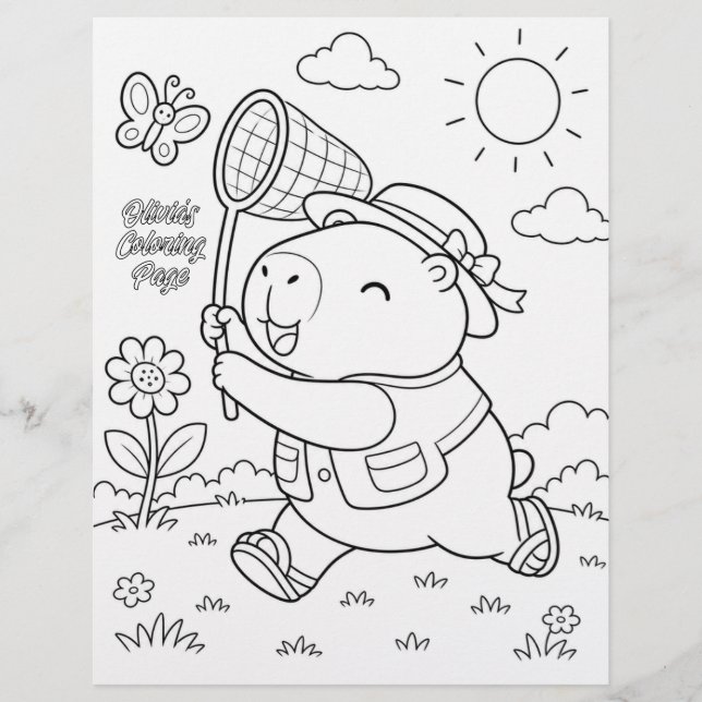 Kawaii Capybara Custom Coloring Page (Front)