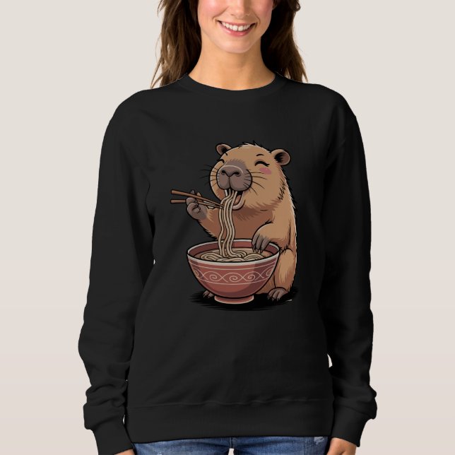 Kawaii Capybara Eating Ramen Funny Japanese Noodle Sweatshirt (Front)