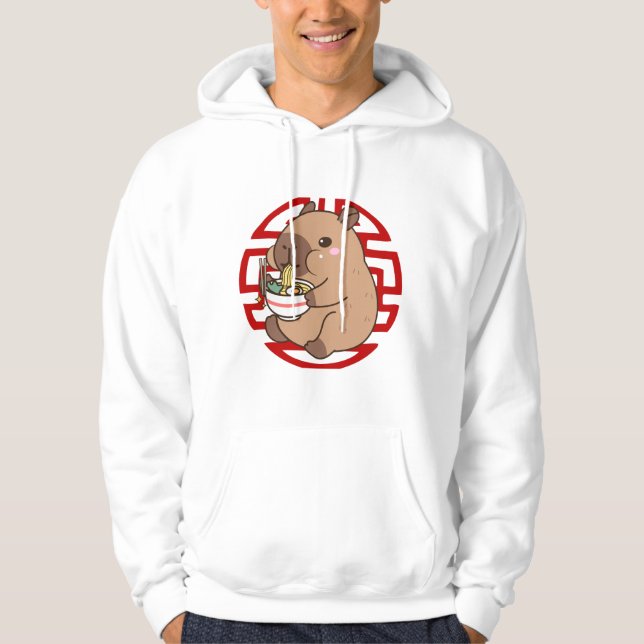 Kawaii Capybara Eating Ramen Noodles Anime  Hoodie (Front)