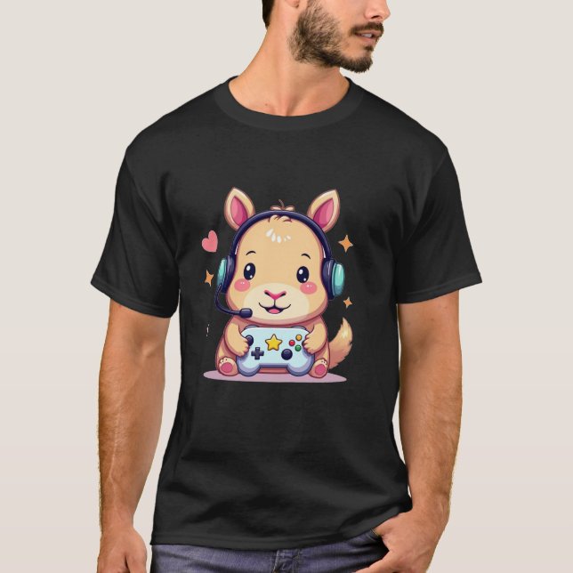 Kawaii Capybara Playing Video Games Capybara Gamin T-Shirt (Front)