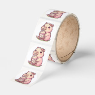 Kawaii Capybara Strawberry Milk Tea Bubble Tea Sti Classic Round Sticker