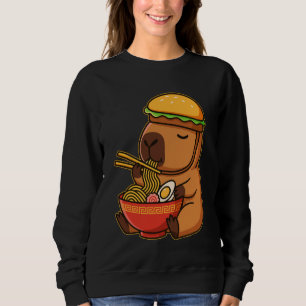 Kawaii Capybara with Burger Hat Eating Japanese Ra Sweatshirt