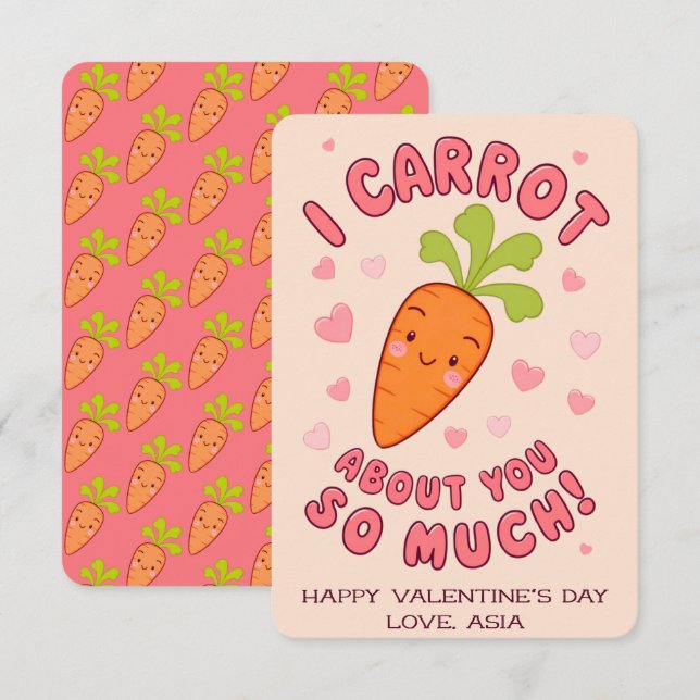 Kawaii Carrot Classroom Valentine Cards (Front/Back)
