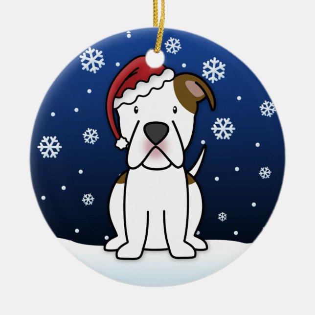 Kawaii Cartoon American Bulldog Christmas Ceramic Ornament (Front)