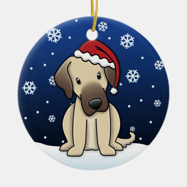 Kawaii Cartoon Anatolian Shepherd Dog Christmas Ceramic Ornament (Front)