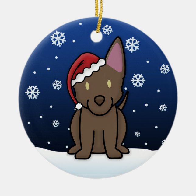 Kawaii Cartoon Australian Kelpie Christmas Ceramic Ornament (Front)