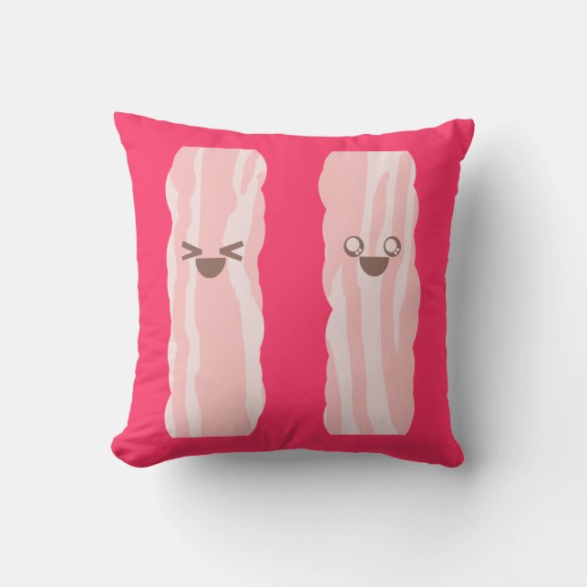 Kawaii Cartoon Bacon Cute Breakfast Throw Pillow (Front)