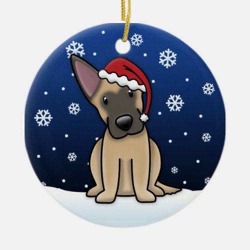 Kawaii Cartoon Belgian Malinois Christmas Ceramic Ornament