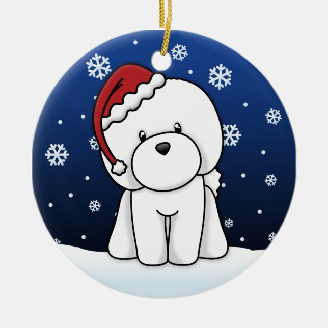Kawaii Cartoon Bichon Frise Christmas Ornament (Front)