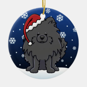 Kawaii Cartoon Black Pomeranian Ceramic Ornament