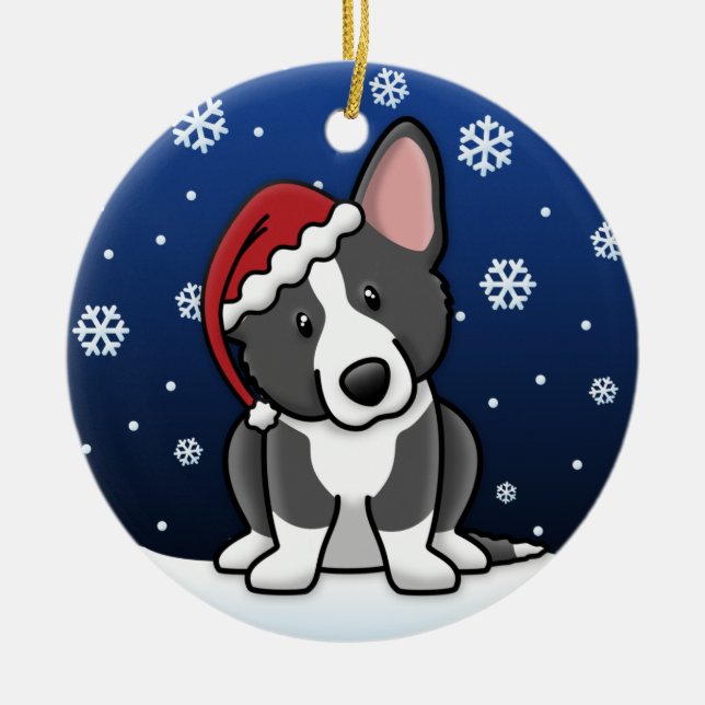 Kawaii Cartoon Black & White Cardigan Welsh Corgi Ceramic Ornament (Front)