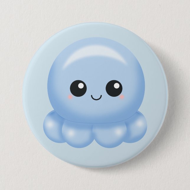 Kawaii Cartoon Blue Octopus Button (Front)
