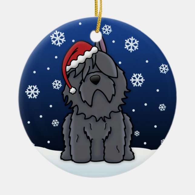 Kawaii Cartoon Bouvier des Flandres Christmas Ceramic Ornament (Front)