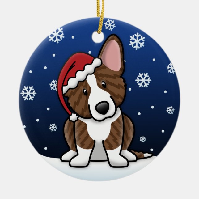 Kawaii Cartoon Brindle Cardigan Welsh Corgi Ceramic Ornament (Front)