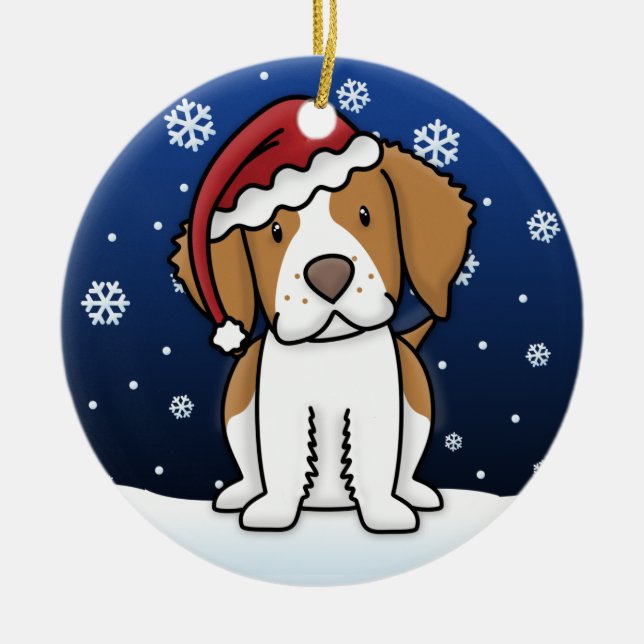 Kawaii Cartoon Brittany Spaniel Christmas Ornament (Front)