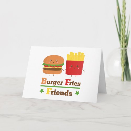Kawaii Cartoon Burger Fries Friends BFF Card