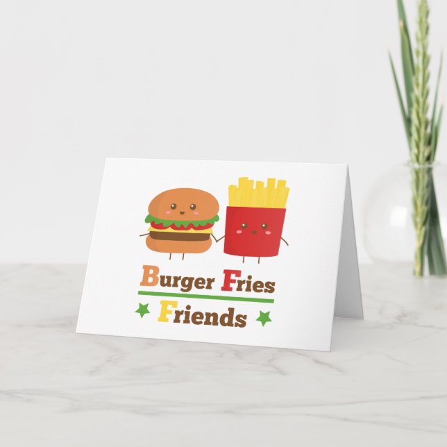 Kawaii Cartoon Burger Fries Friends BFF Card (Front)