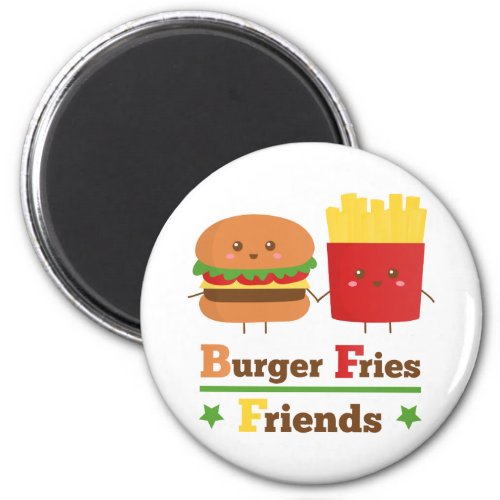 Kawaii Cartoon Burger Fries Friends BFF Magnet