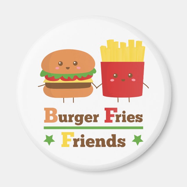 Kawaii Cartoon Burger Fries Friends BFF Magnet (Front)