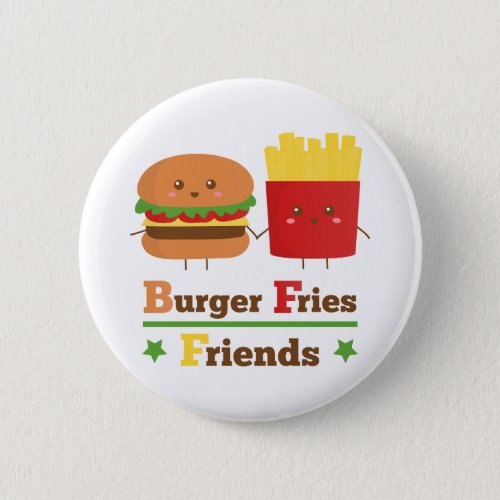 Kawaii Cartoon Burger Fries Friends BFF Pinback Button