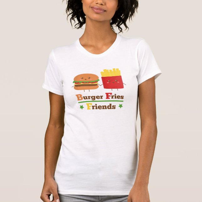 Kawaii Cartoon Burger Fries Friends BFF T-Shirt (Front)