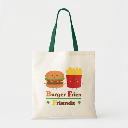 Kawaii Cartoon Burger Fries Friends BFF Tote Bag