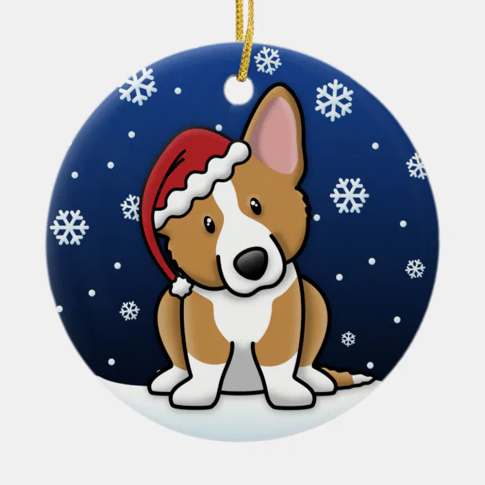 Holiday Pet Gifts Cardigan Corgi Blue Merle Dog Santa Hat Porcelain Ornament 