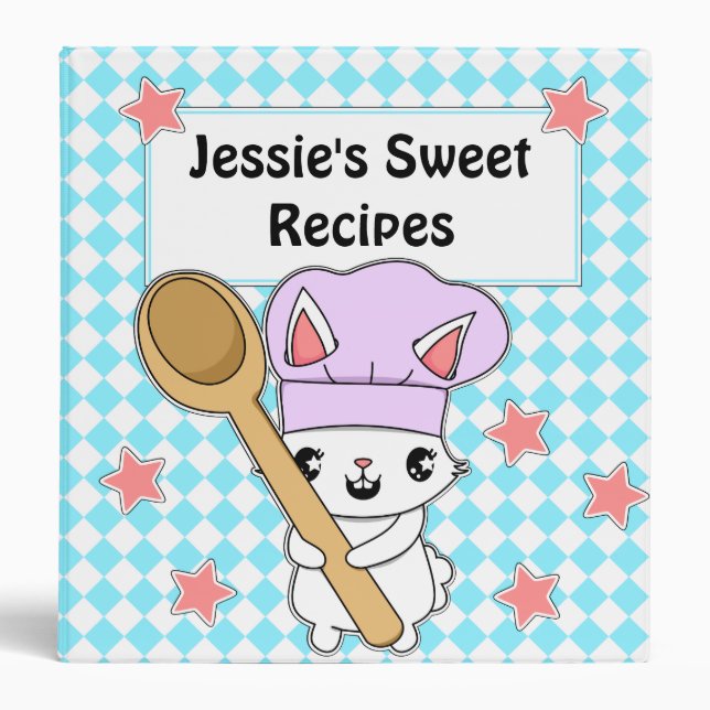Kawaii Cartoon Chef Bunny Kids Recipe Binder (Front)