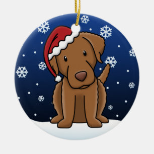 Kawaii Cartoon Chesapeake Bay Retriever Christmas Ceramic Ornament