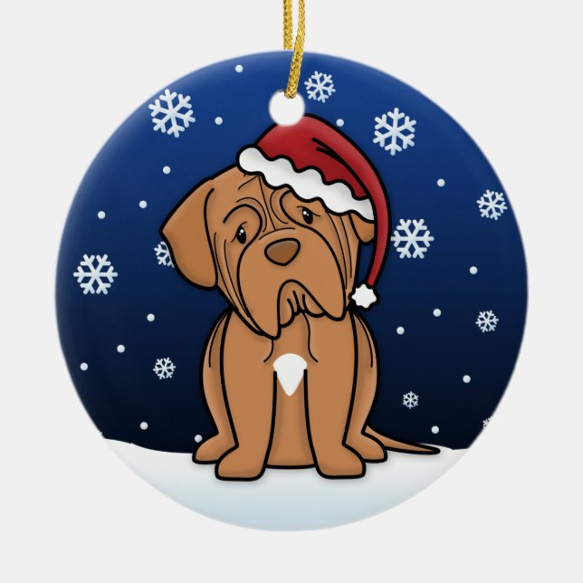 Kawaii Cartoon Dogue de Bordeaux Christmas Ceramic Ornament (Front)
