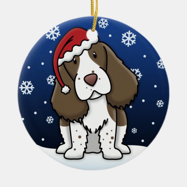 Kawaii Cartoon English Springer Spaniel Christmas Ceramic Ornament (Front)