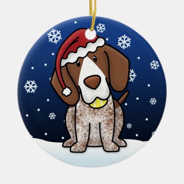 Kawaii Cartoon German Shorthair Pointer Christmas Ceramic Ornament (Front)