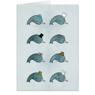 Kawaii Cartoon Grunge Narwhals with hats Card