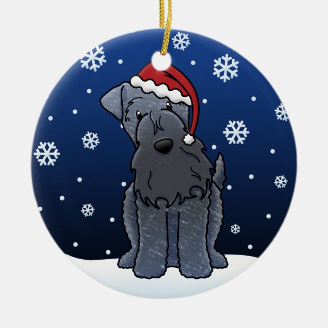 Kawaii Cartoon Kerry Blue Terrier Christmas Ceramic Ornament (Front)