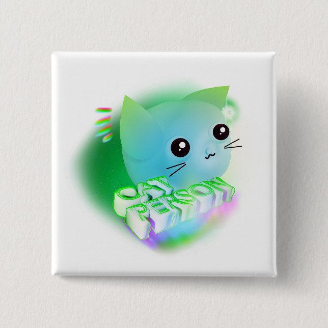 Kawaii Cartoon Kitten  Button (Front)