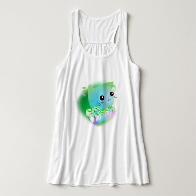 Kawaii Cartoon Kitten    Tank Top (Design Front)