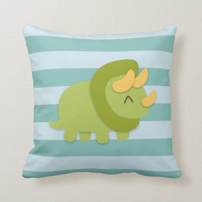 Kawaii cartoon of green and yellow Triceratops Throw Pillow