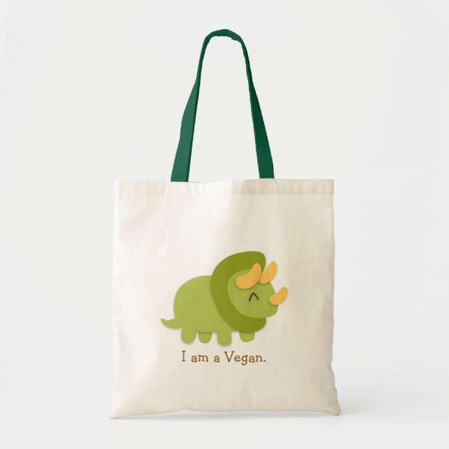 Kawaii cartoon of green and yellow Triceratops Tote Bag (Front)
