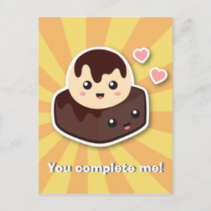 Kawaii Cartoon of Vanilla Ice Cream and Brownie Postcard