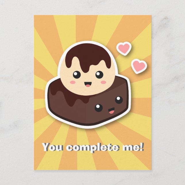 Kawaii Cartoon of Vanilla Ice Cream and Brownie Postcard (Front)