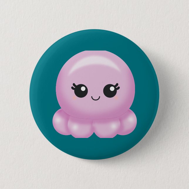 Kawaii Cartoon Pink Octopus Button (Front)
