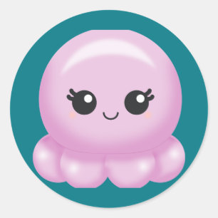 Kawaii Cartoon Pink Octopus Classic Round Sticker