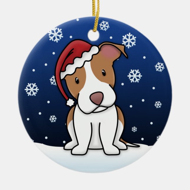 Kawaii Cartoon Pit Bull Christmas Ornament (Front)