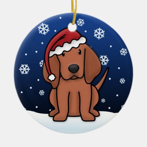 Kawaii Cartoon Redbone Coonhound Christmas Ceramic Ornament