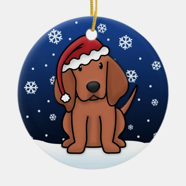 Kawaii Cartoon Redbone Coonhound Christmas Ceramic Ornament (Front)